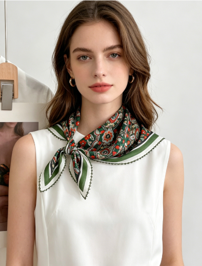 Silk double crepe cashew lace scarf shawl