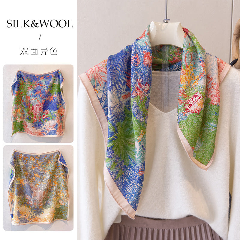 Double sided printed silk scarf for women