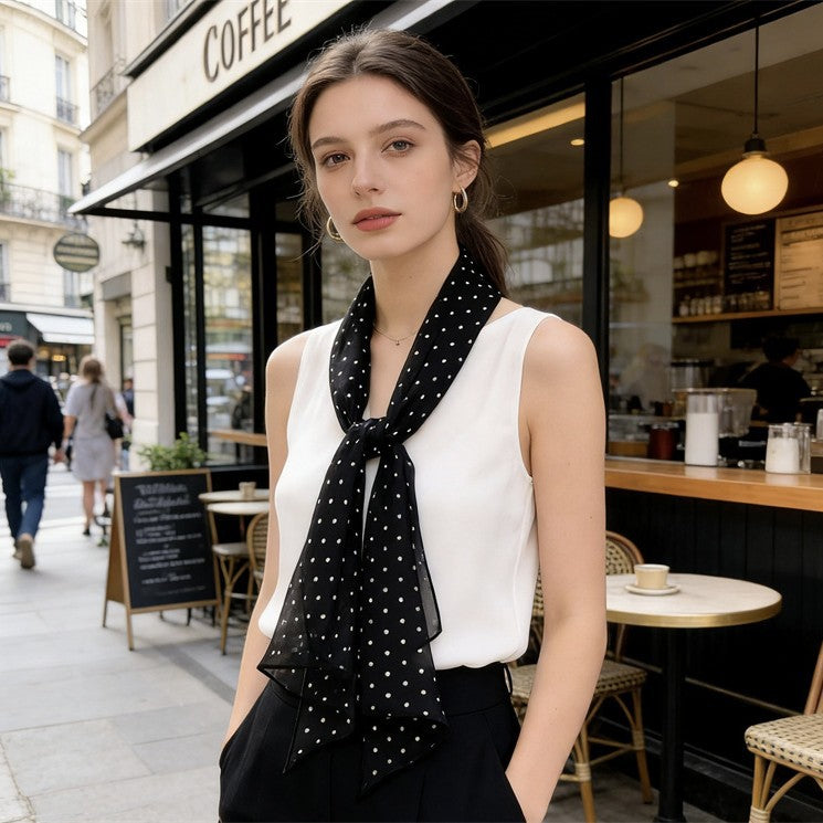 Diagonal wave point silk scarf