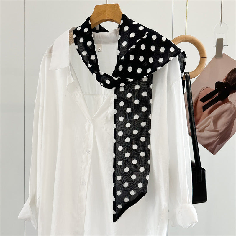 Silk polka dot small ribbon scarf headband
