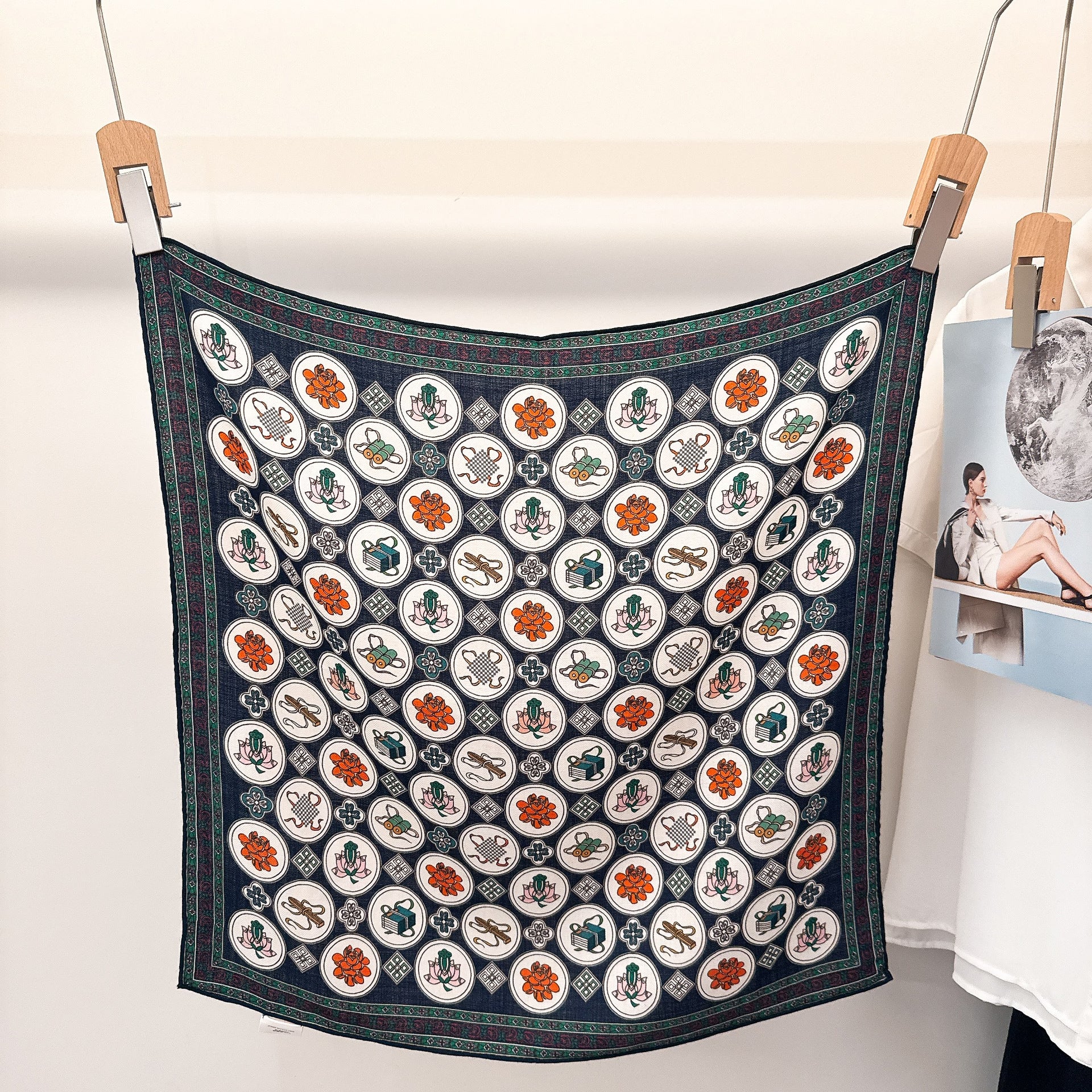 Cashew flower silk wool scarf, women's autumn and winter shawl