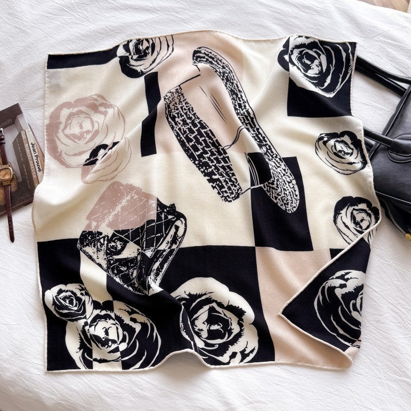 Cashew flower silk wool scarf, women's autumn and winter shawl