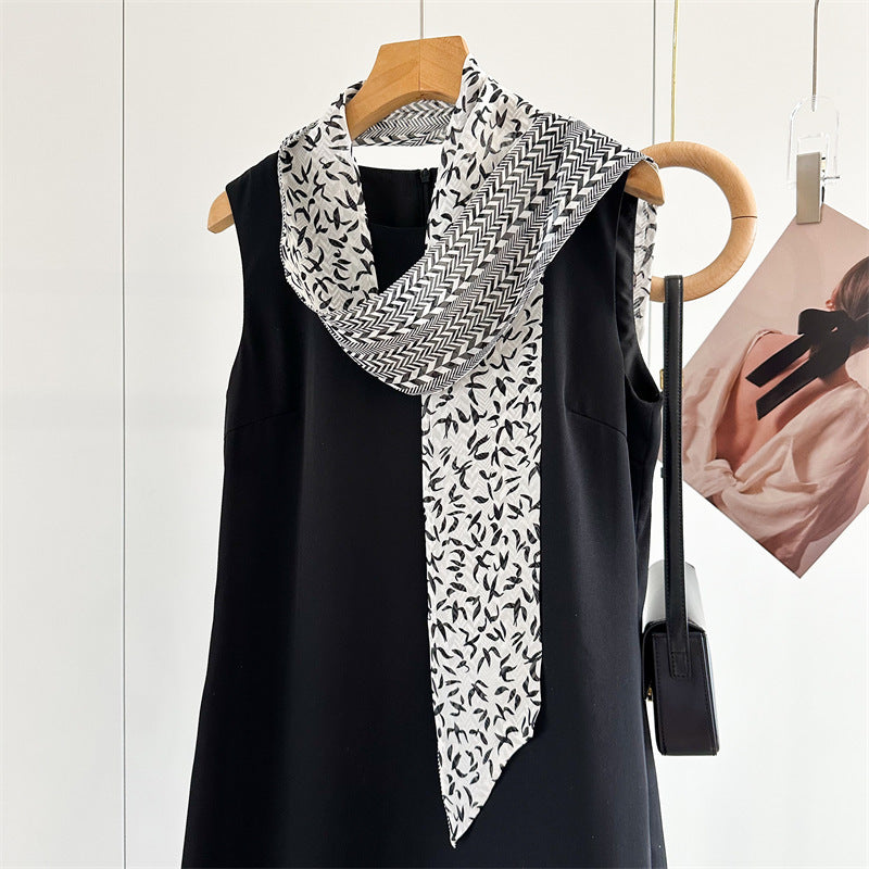 Silk polka dot small ribbon scarf headband