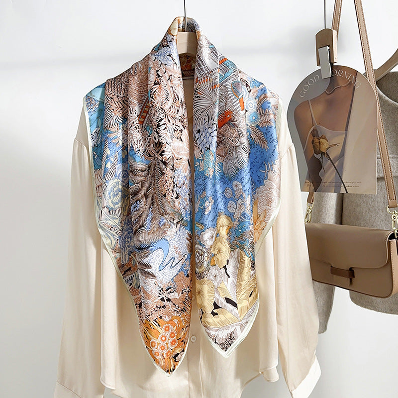 Elegant silk square scarf and thin shawl