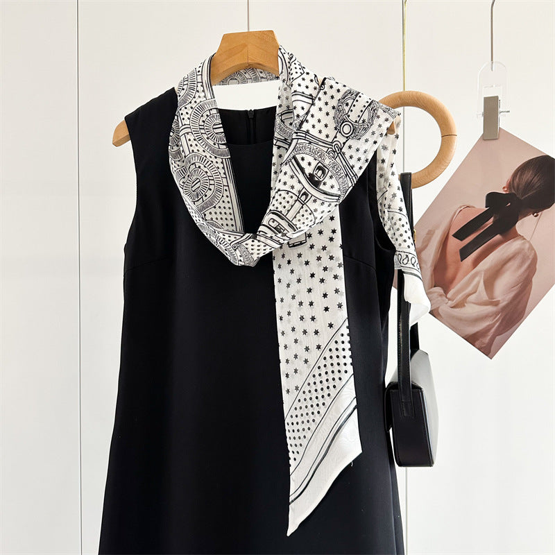 Silk polka dot small ribbon scarf headband