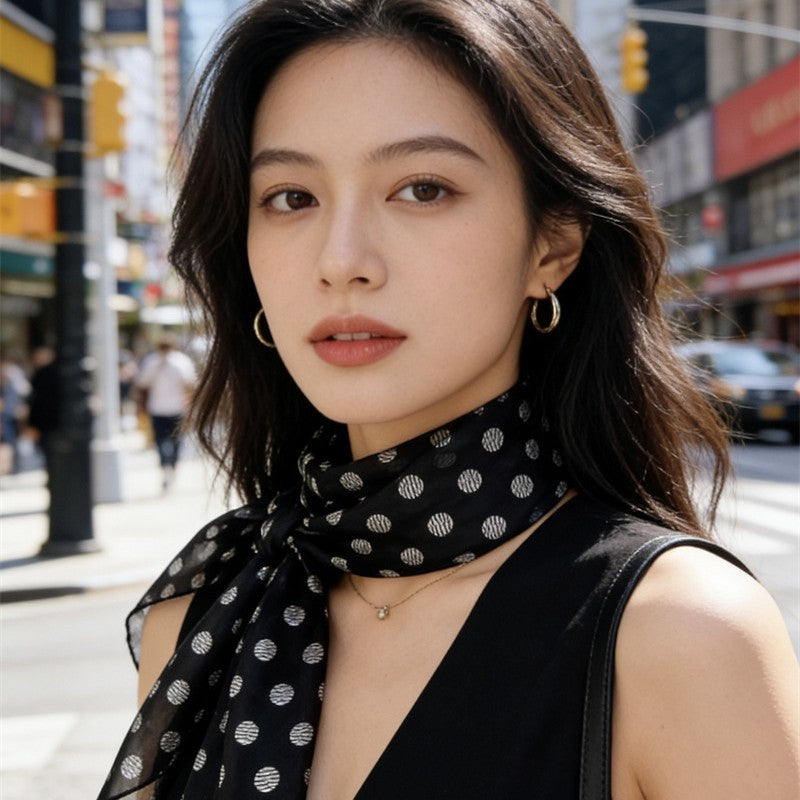 Diagonal wave point silk scarf