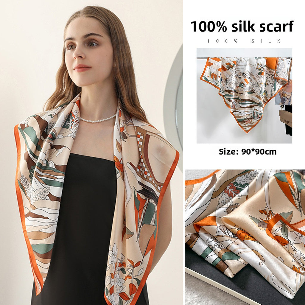Elegant silk square scarf and thin shawl