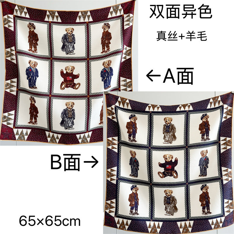 Silk wool teddy bear scarf, women's shawl