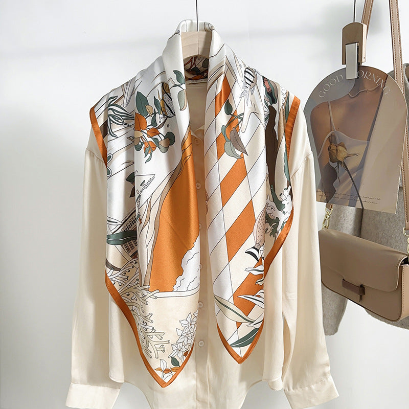 Elegant silk square scarf and thin shawl