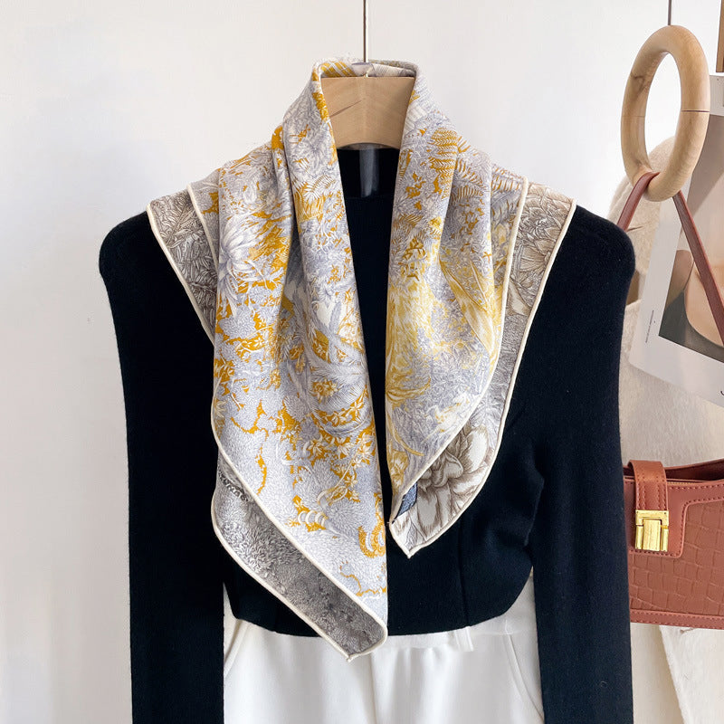 Double sided printed silk scarf for women