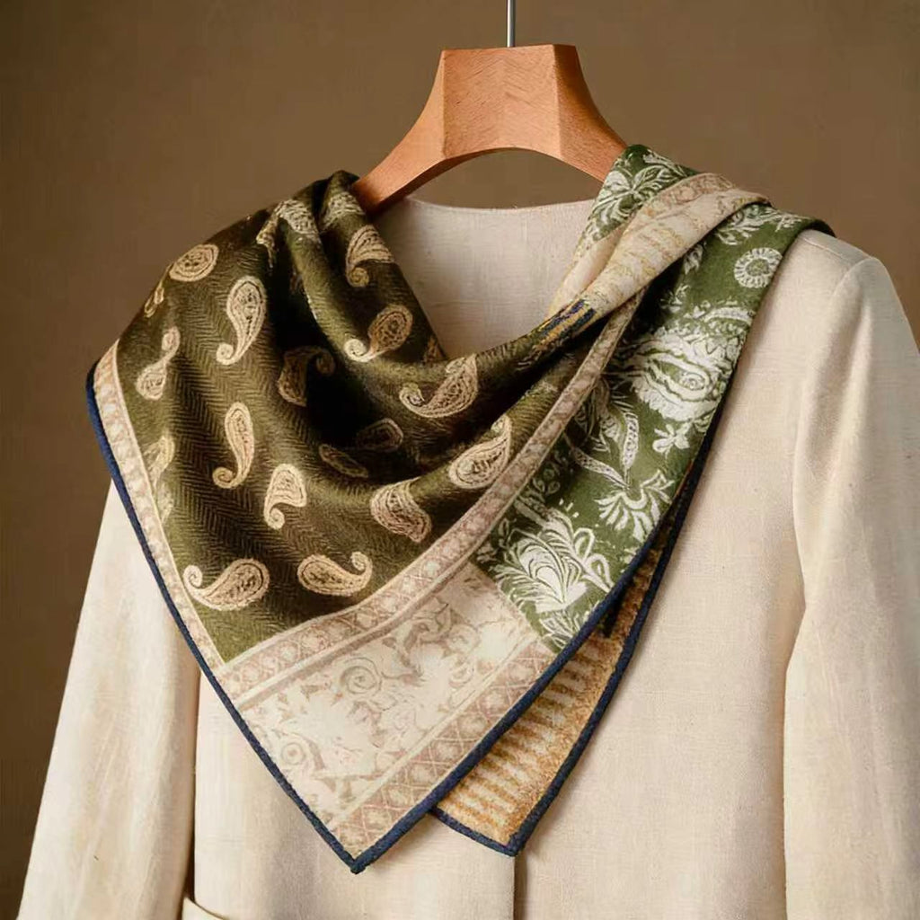 Cashew flower silk wool scarf, women's autumn and winter shawl