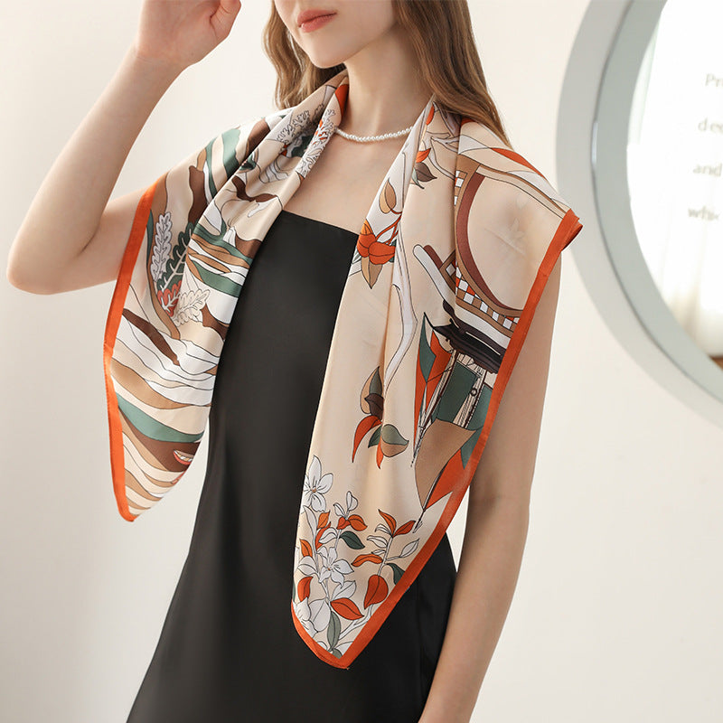 Elegant silk square scarf and thin shawl