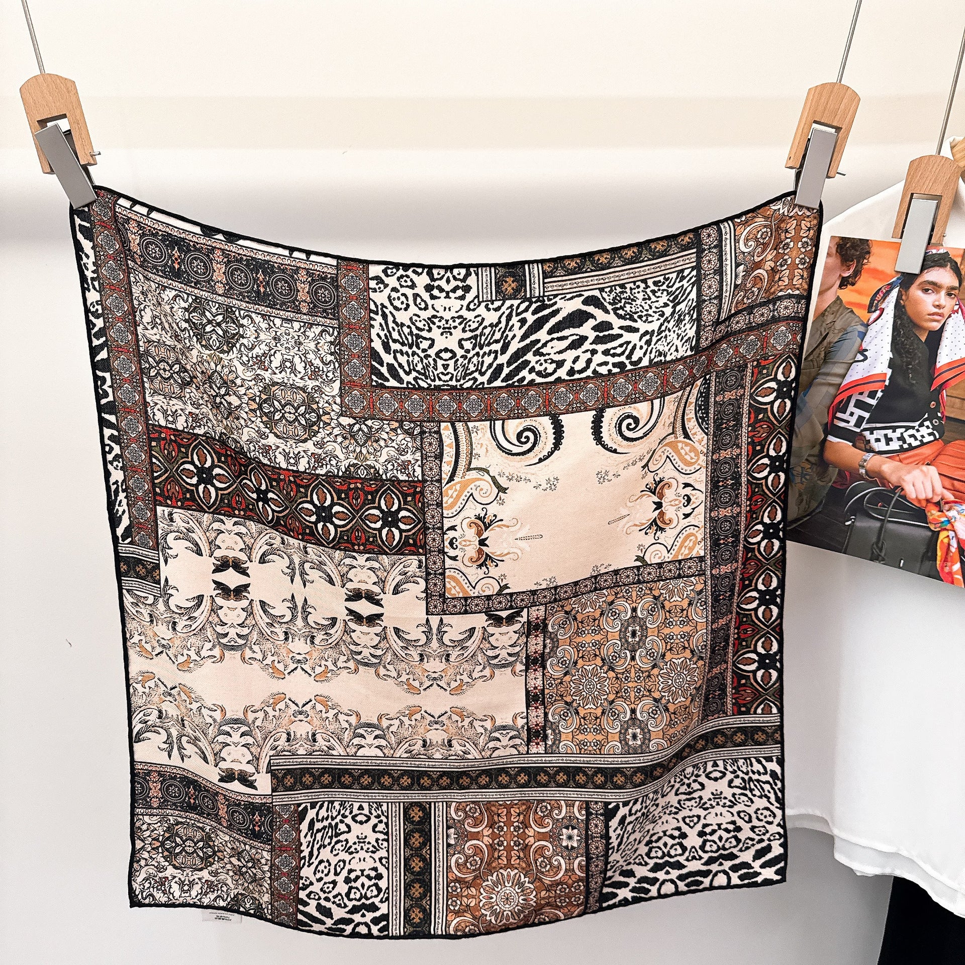 Cashew flower silk wool scarf, women's autumn and winter shawl
